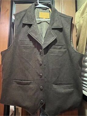 Cavenders Western Wear Wool Blend Button Front Vest Charcoal Brown Men's XL